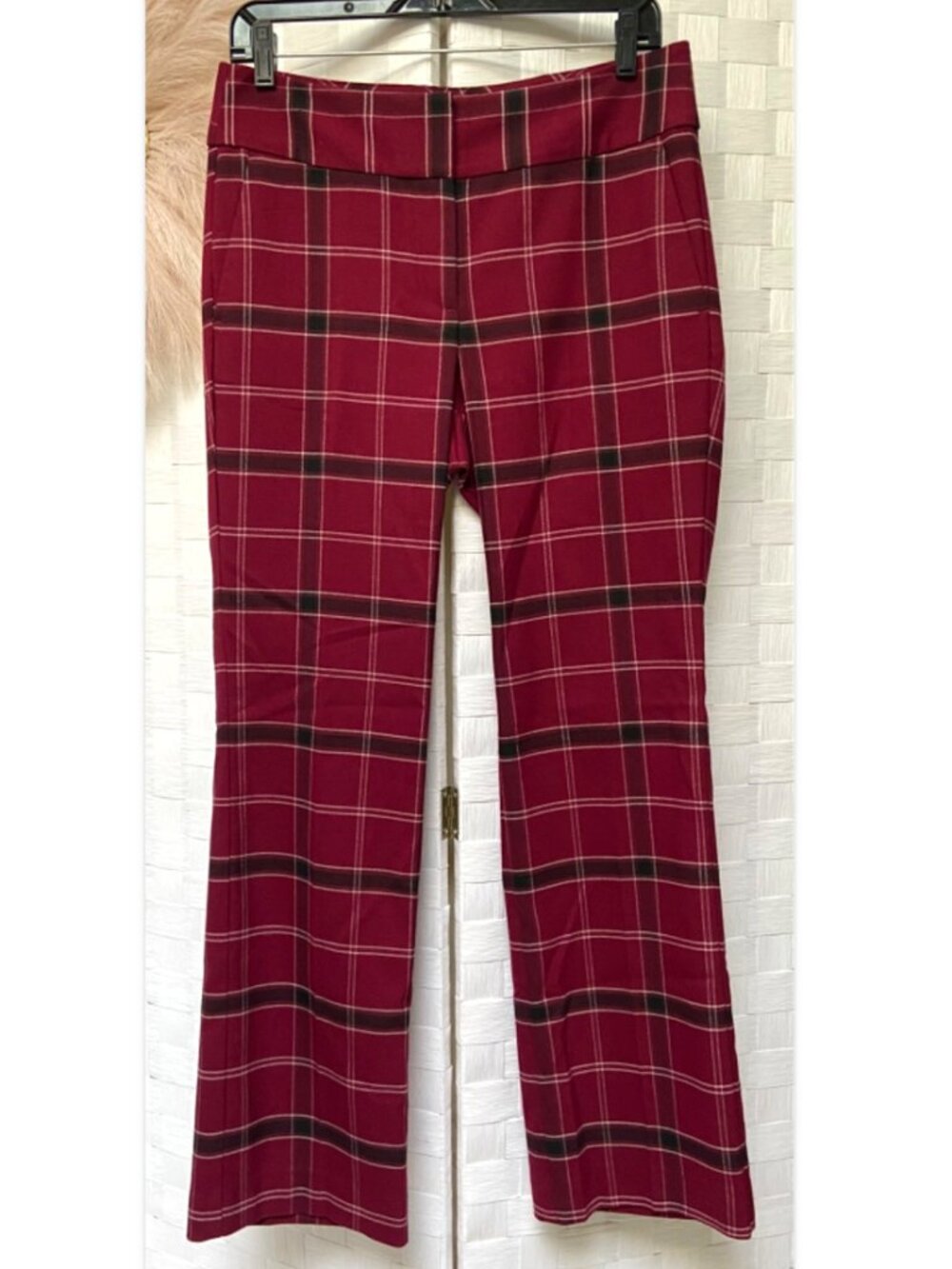 Ann Taylor Red Black Tartan Plaid Zip Hook Pants Size 4